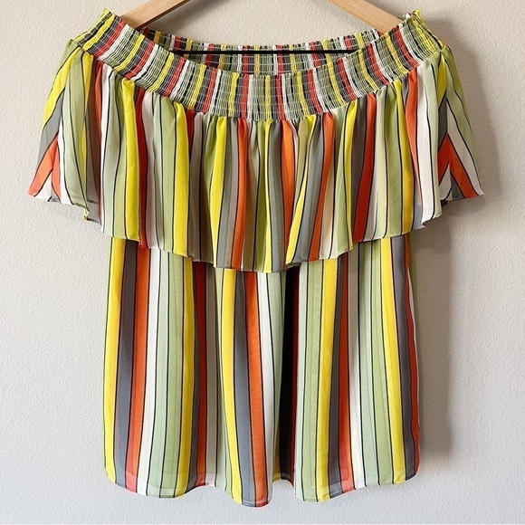 CAbi #5389 Maravilla Carnival Striped Off-the-Shoulder Top Colorful Size Medium - Picture 6 of 14